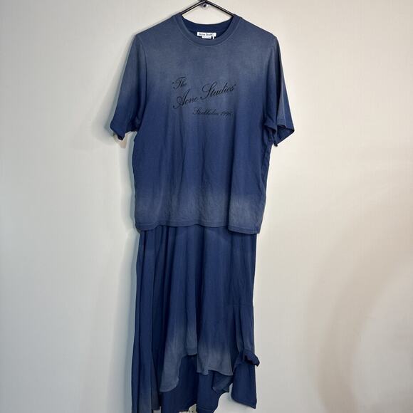Acne Studios Layered T-shirt Style Dress In Navy Cotton XS-S - Picture 1 of 15